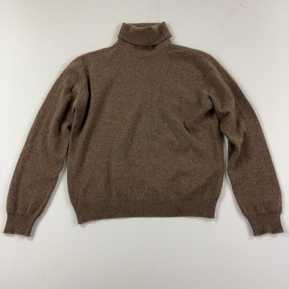 Geneva Sweater Mens Medium Brown Cashmere Turtleneck Tight-Knit Pullover Classic
